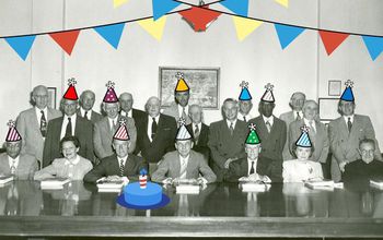 inaugural national science board members wearing party hats